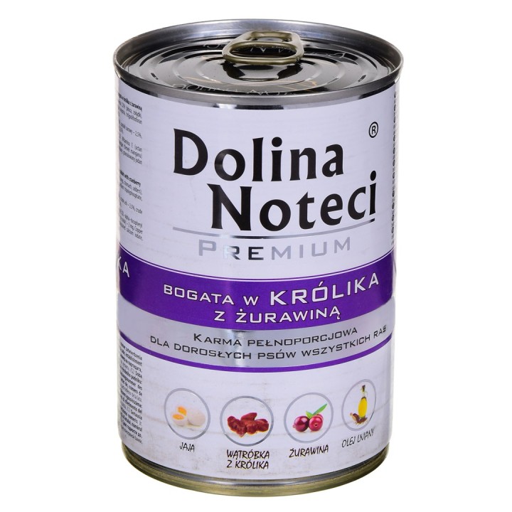 DOLINA NOTECI Premium Ricco di coniglio e mirtillo rosso - cibo umido per cani - 400 g