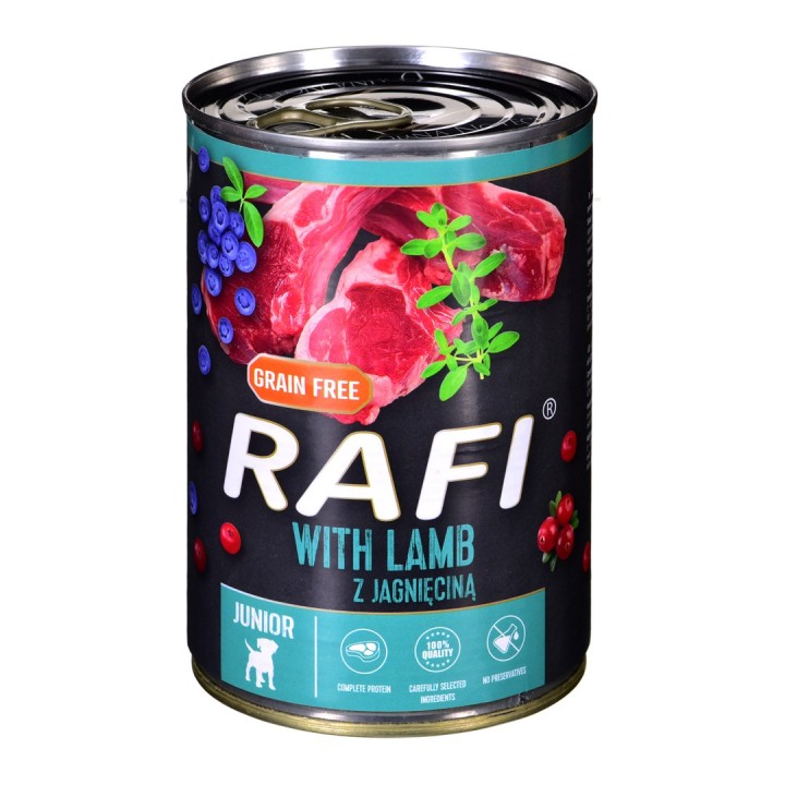 Dolina Noteci Rafi Junior con agnello mirtillo rosso e mirtillo - cibo umido per cani 400 g