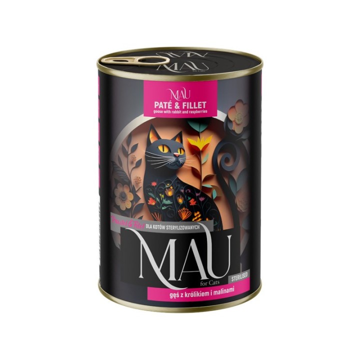 MAU Pate and Fillet Sterilised oca con coniglio e lamponi - cibo umido per gatti - 400g