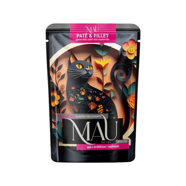 MAU Pate and Fillet Sterilised oca con coniglio e lamponi - cibo umido per gatti - 85g