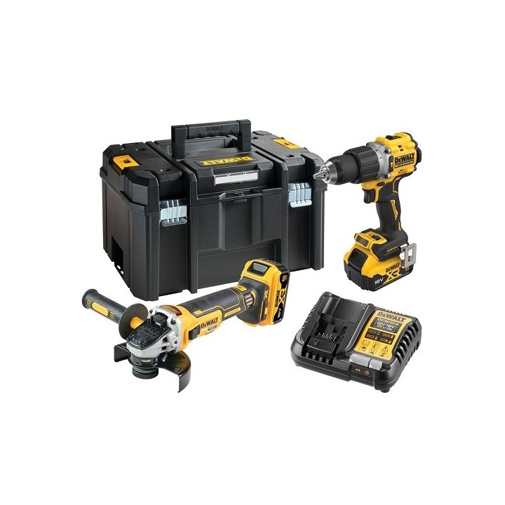 DeWalt DCK2026P2T-QW Combo set DCD805 + DCG405 18 V XR 2×5.0 Ah nero giallo