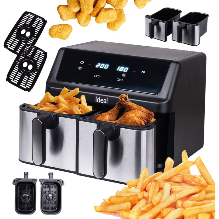 IDEAL Friggitrice ad aria calda doppia orizzontale 9L 8 funzioni - inclusa essiccazione cibi