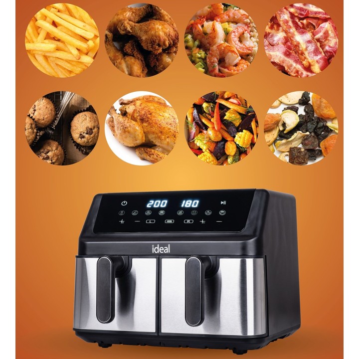 IDEAL Friggitrice ad aria calda doppia orizzontale 9L 8 funzioni - inclusa essiccazione cibi
