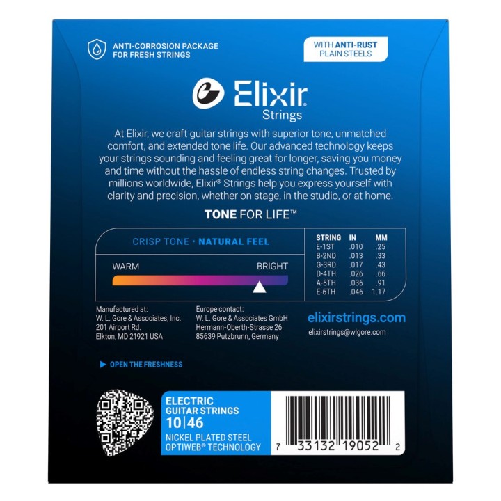 Elixir 19052 corde chitarra elettrica Optiweb Light (10–46)