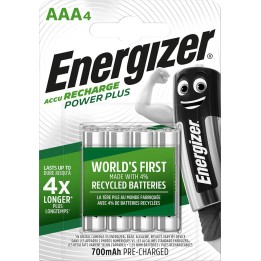 ENERGIZER BATTERY Batteria Ricaricabile Accu Recharge Power Plus 700 mAh AAA HR3/4 4 pezzi