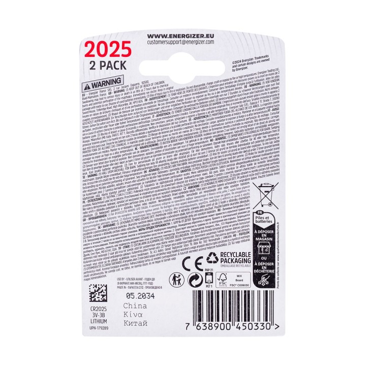 ENERGIZER BATTERIA SPECIALIZZATA CR2025/2 3V ECO