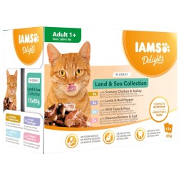 IAMS DELIGHTS Land & Sea Collection in salsa scatoletta – cibo umido per gatti – 12x85g