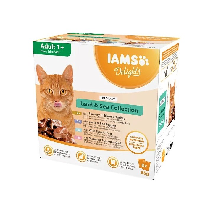 IAMS DELIGHTS Land & Sea Collection in Gravy box – cibo umido per gatti – 8x85g