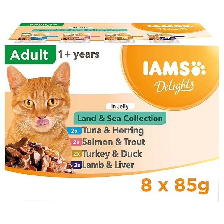 IAMS DELIGHTS Land & Sea Collection in gelatina scatoletta – cibo umido per gatti – 8x85g