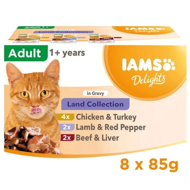 IAMS DELIGHTS Land Collection in Gravy box – cibo umido per gatti – 8x85g