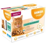 IAMS DELIGHTS Senior Land & Sea Collection in salsa scatoletta – cibo umido per gatti – 12x85g