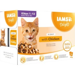 IAMS Delights gattini pollo in salsa - cibo umido per gatti - 12 x 85g