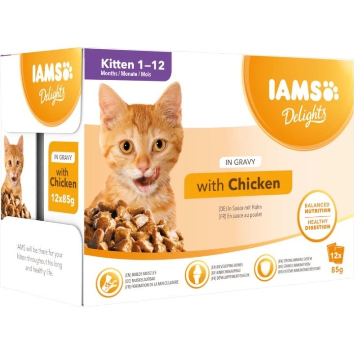 IAMS Delights gattini pollo in salsa - cibo umido per gatti - 12 x 85g