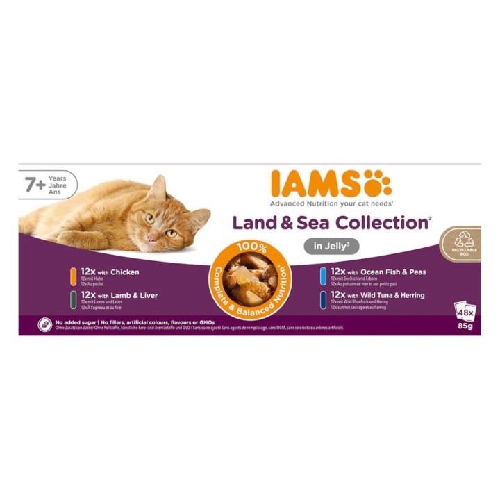 IAMS Senior Meat & Fish Mix in Jelly box – cibo umido per gatti – 48x85g
