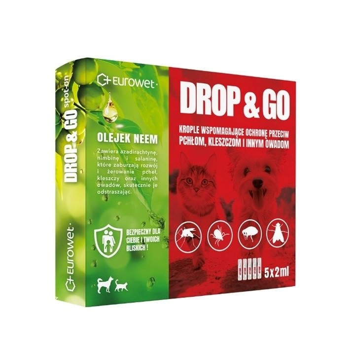 EUROWET Drop&Go Spot-on – gocce antiparassitarie per pulci e zecche per cane e gatto – 5x2 ml