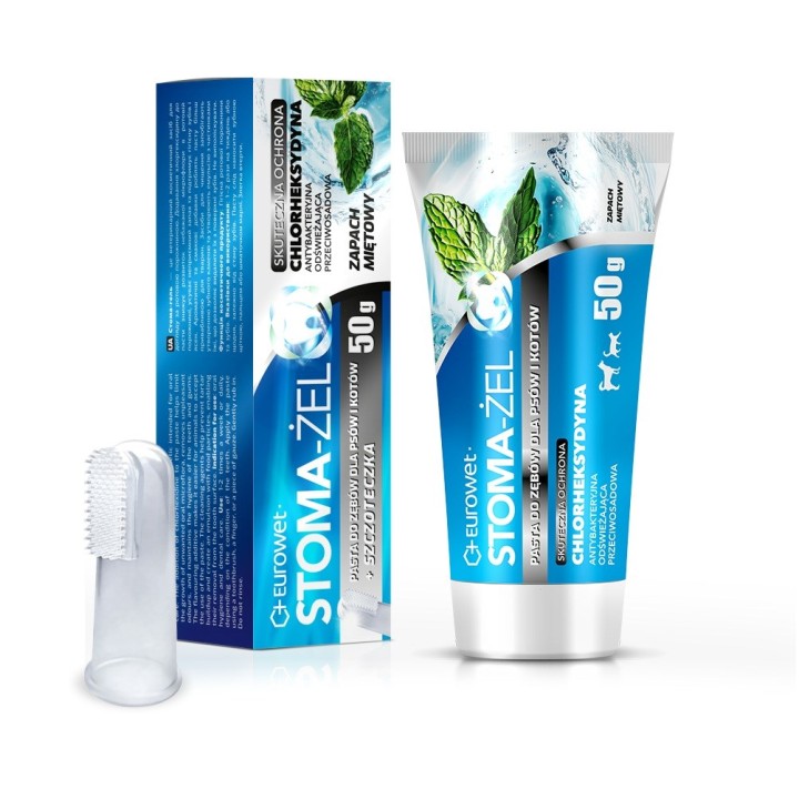 EUROWET Stoma-Żel Mint - dentifricio e spazzolino per cani e gatti - 50 mg