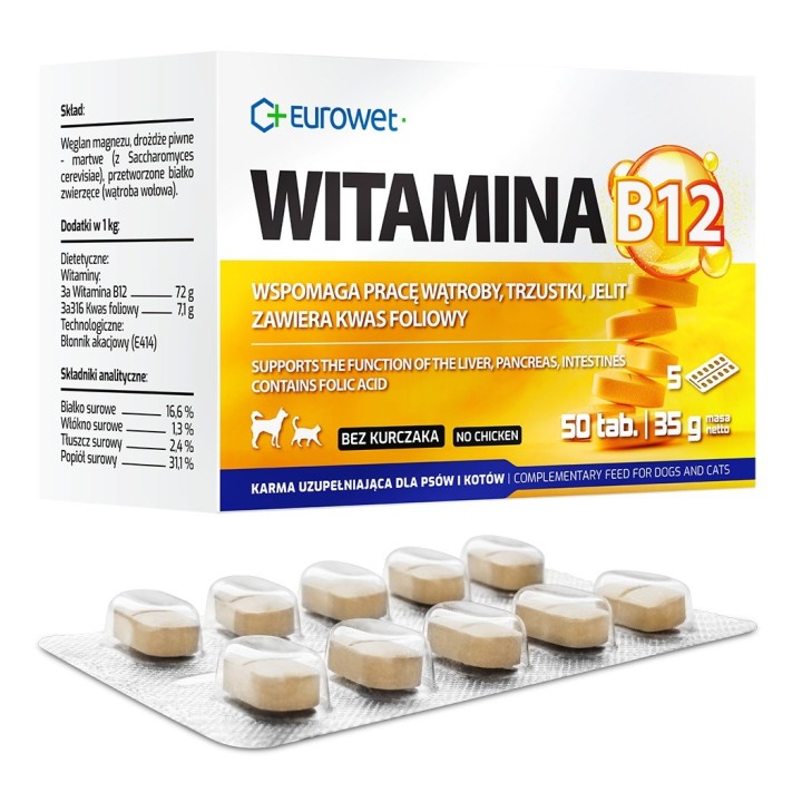 EUROWET Vitamina B12 - integratori per cani e gatti - 50 compresse