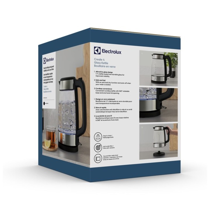 Electrolux E4GK1-4GB bollitore elettrico 1.7 L 2200 W nero acciaio inox trasparente
