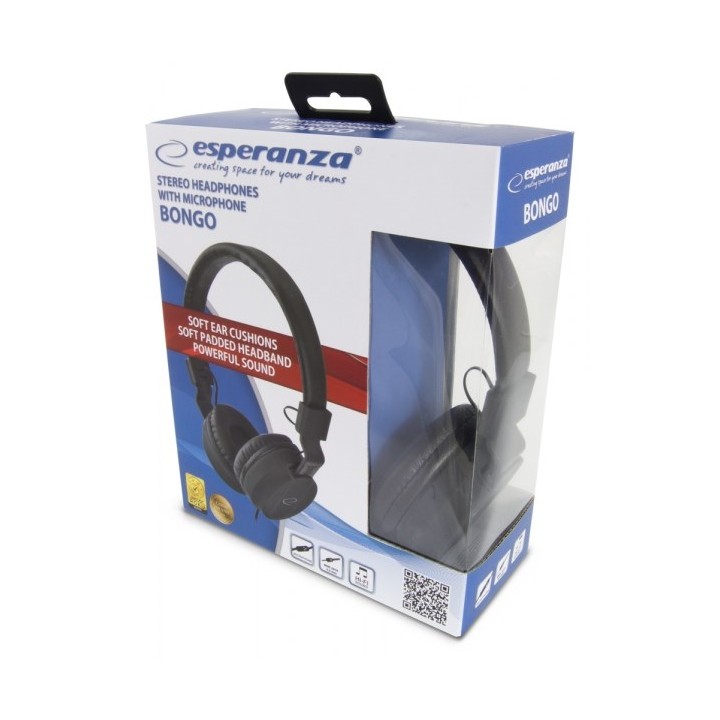 Esperanza BONGO Cuffie Cablate Archetto Chiamate/Musica/Sport/Quotidiano Nero