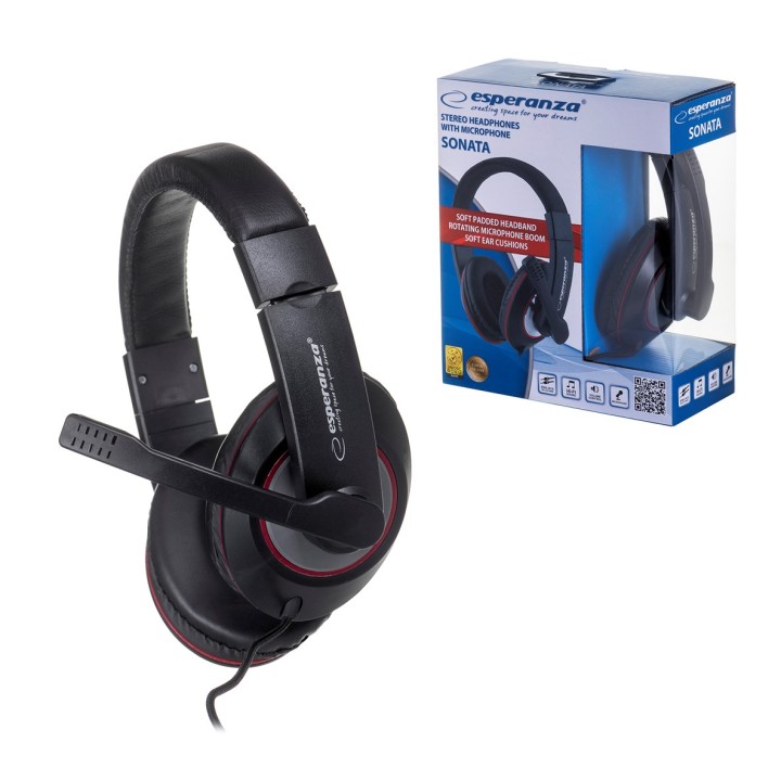 Esperanza EH118 Cuffie/Headset Cablate Archetto Chiamate/Musica Nero Rosso