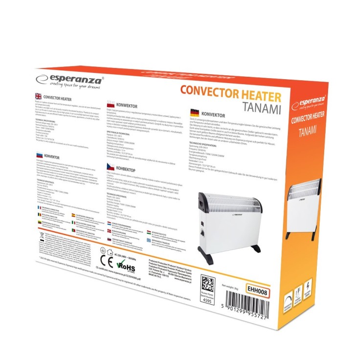 Esperanza EHH008 Riscaldatore elettrico per ambienti Interno Bianco 2000 W Riscaldatore elettrico a convezione