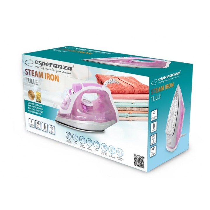 Esperanza EHI004 ferro da stiro a vapore piastra in ceramica 2400 W viola bianco