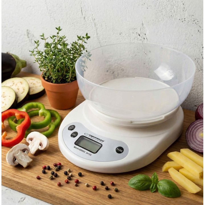 Esperanza EKS007 Bilancia da cucina con ciotola. Bilancia da cucina elettronica Bianca