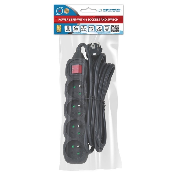 Esperanza ELK213K Prolunga 3 m 4 AC prese interno nero