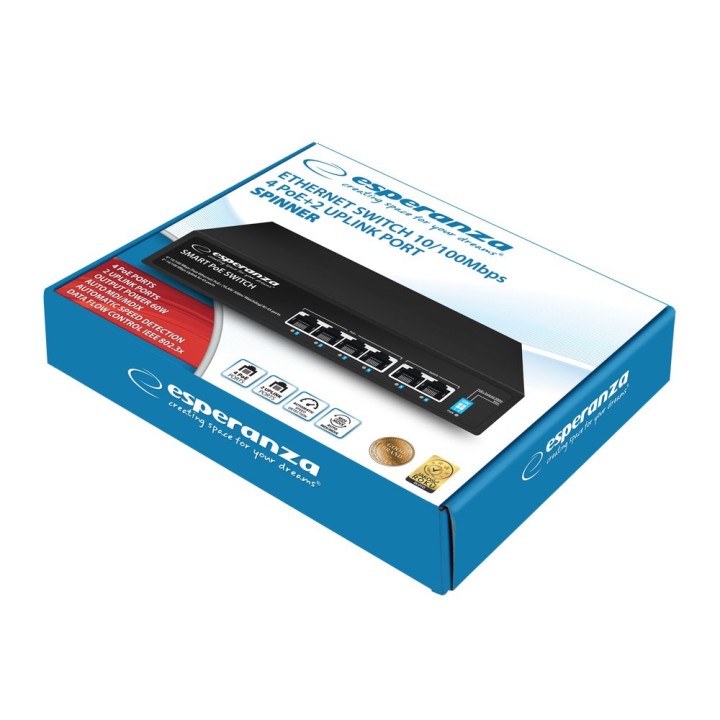 Esperanza ENS105 switch PoE 6 porte 10/100 60W