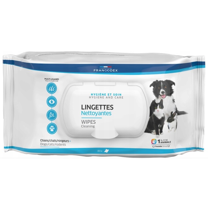 FRANCODEX Salviette detergenti per cane e gatto - 80 pezzi