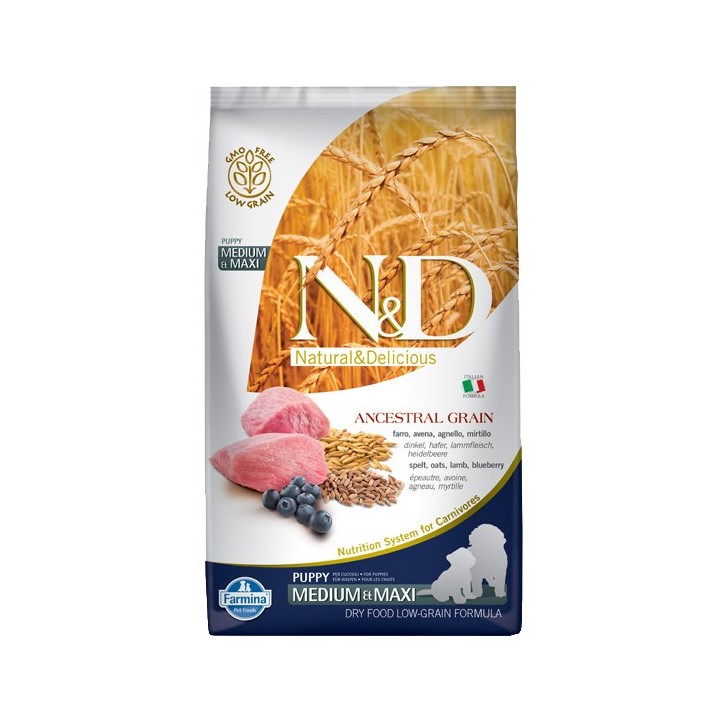 FARMINA N&D Cereali Ancestrali Cucciolo Medio&Maxi Agnello - cibo secco per cani - 12 kg