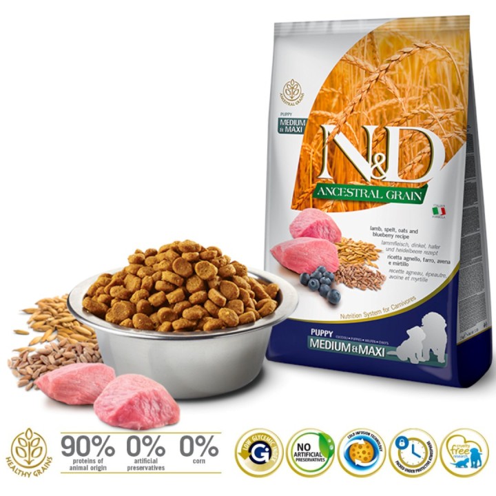 FARMINA N&D Cereali Ancestrali Cucciolo Medio&Maxi Agnello - cibo secco per cani - 12 kg