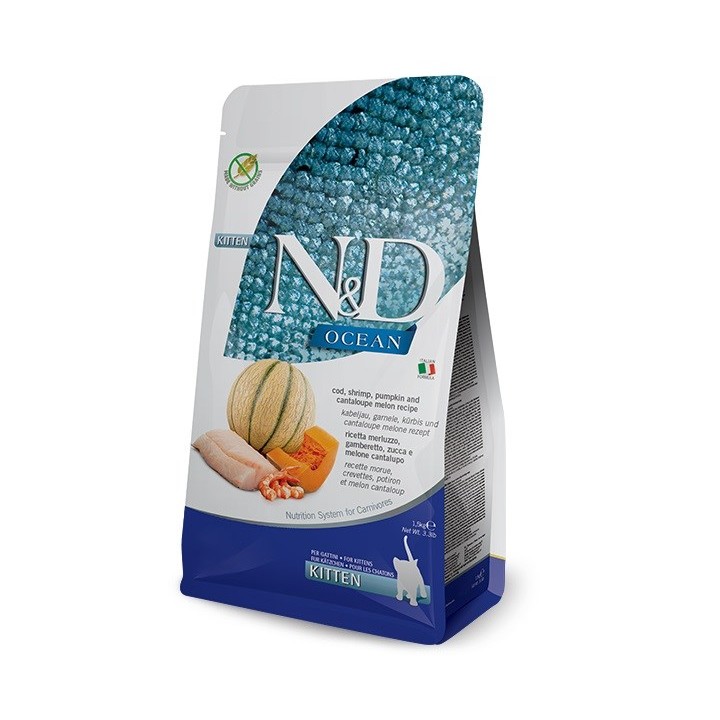 FARMINA N&D Oceano Gatto Merluzzo Gambero Zucca e Melone Cantalupo Gattino - cibo secco per gatti - 1.5 kg