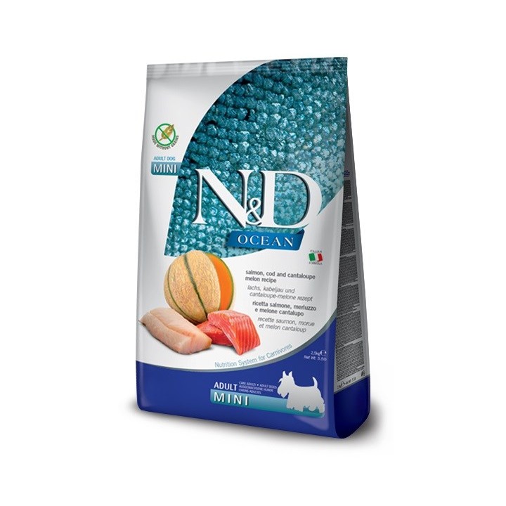 FARMINA N&D Oceano Cane Salmone Merluzzo Melone Cantalupo Adulto Mini - cibo secco per cani - 2.5 kg