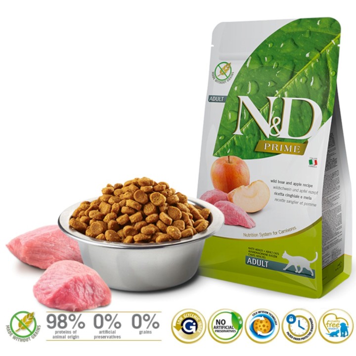 FARMINA N&D PRIME CAT WILD BOAR & APPLE ADULT - cibo secco per gatti - 5 kg