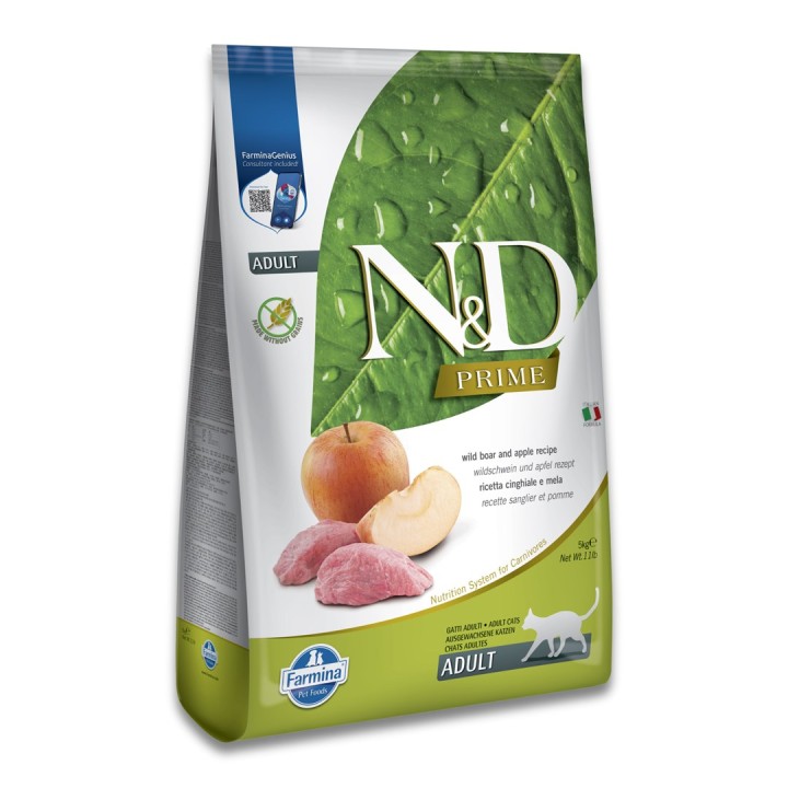 FARMINA N&D PRIME CAT WILD BOAR & APPLE ADULT - cibo secco per gatti - 5 kg