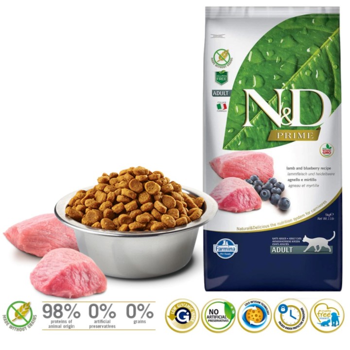 FARMINA N&D Prime Agnello e Mirtillo - cibo secco per gatti - 5 kg