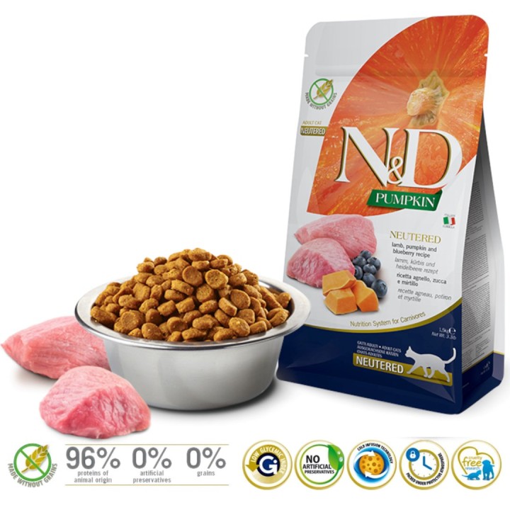 FARMINA N&D Zucca Gatto Agnello e Mirtillo Sterilizzato Adulto - cibo secco per gatti - 1.5 kg