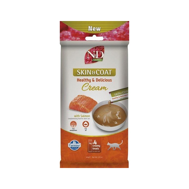 FARMINA N&D Quinoa Cat Pelle & Mantello Crema con salmone box mono – snack per gatti – 4x15g