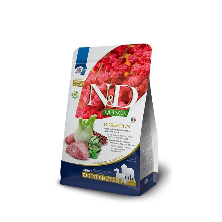 FARMINA N&D Quinoa Digestion Adult Medium Maxi Agnello cibo secco per cani - 7 kg.