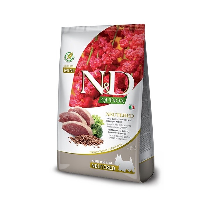 FARMINA N&D Quinoa Cane Anatra Broccoli Asparagi Sterilizzato Adulto Mini - cibo secco per cani - 2.5 kg
