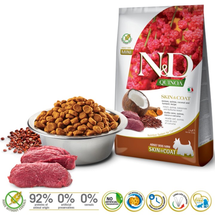 FARMINA N&D Quinoa Cane Pelle&Mantello Cervo Cocco Adulto Mini - cibo secco per cani - 2.5 kg