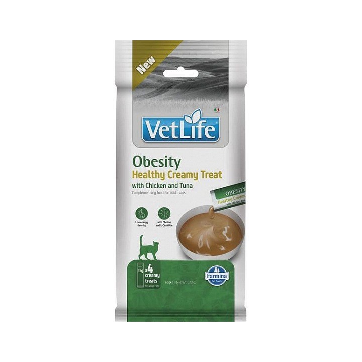 FARMINA Vet Life Cat Obesità Snack cremoso con pollo & tonno box – snack per gatti – 4x15g