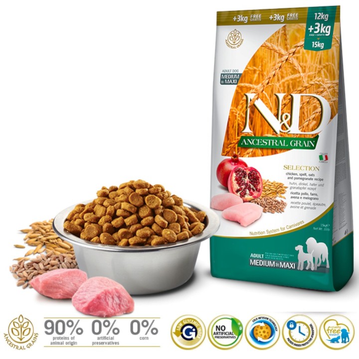 Farmina Cibo per animali N&D Cereali Ancestrali Canino 15 kg Adulto Pollo