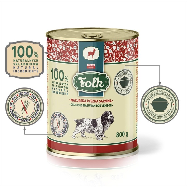 FOLK Delicious capriolo della Masuria - cibo umido per cani - 800g