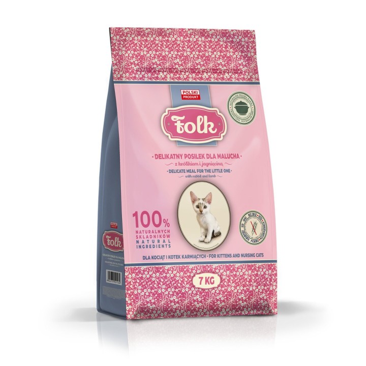 FOLK Gentle pasto per gattini con coniglio e agnello - cibo secco per gatti - 7kg