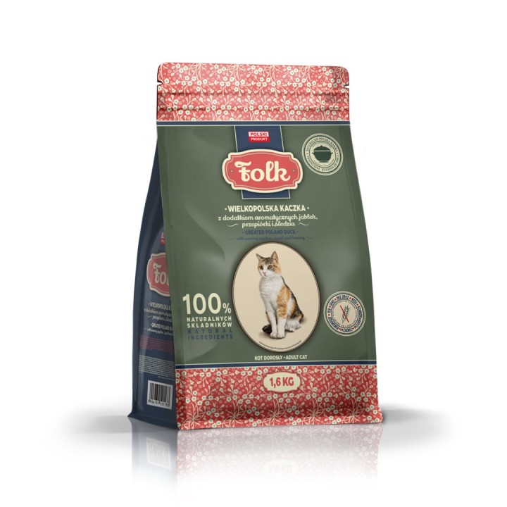 FOLK Greater Poland anatra con mele quaglia e aringa - cibo secco per gatti - 1 6kg
