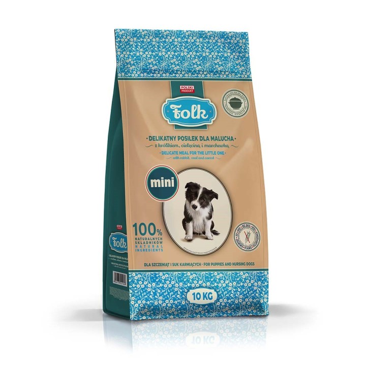 FOLK Junior Small breeds Pasto delicato per cucciolo con coniglio vitello e carota - cibo secco per cani - 10kg