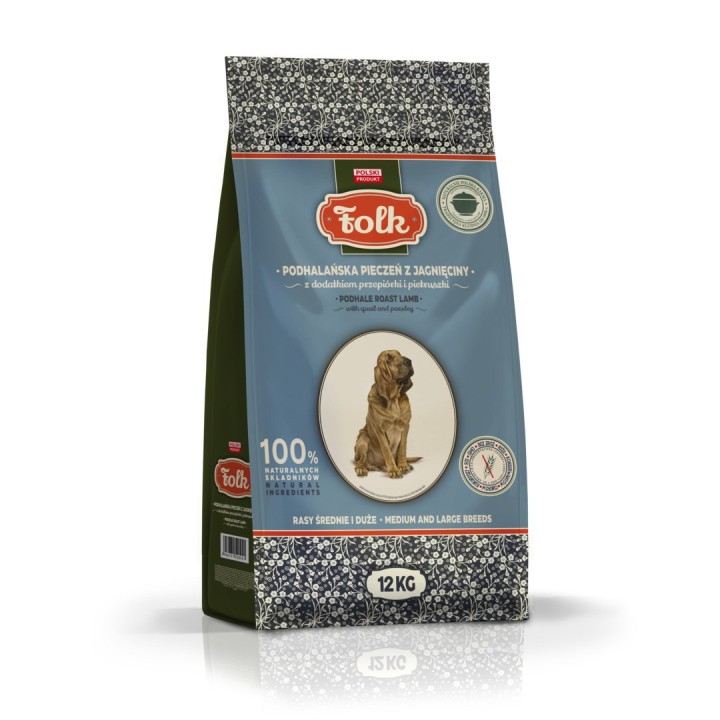 FOLK Razze medio grandi Arrosto di agnello in stile Podhale con quaglia e prezzemolo - cibo secco per cani - 12kg