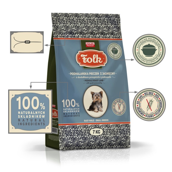 FOLK Razze piccole Arrosto di agnello in stile Podhale con quaglia e prezzemolo - cibo secco per cani - 7kg